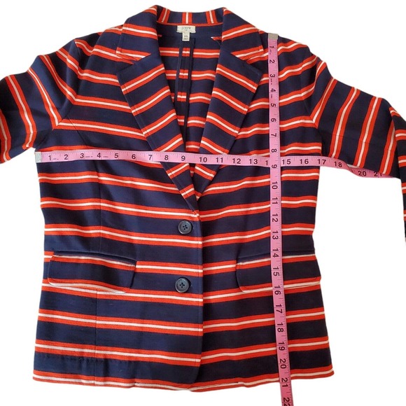 SOLD ~ J Crew Factory Blazer Women XSmall Navy Orange Striped Collar Pockets XS - Picture 9 of 11
